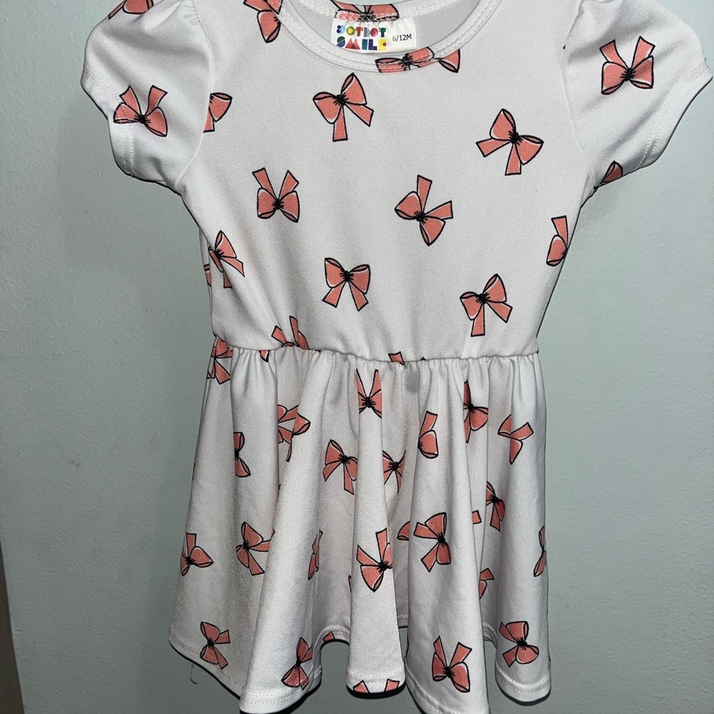 Dot Dot Smile White Dress with Pink Bows 6/12 months